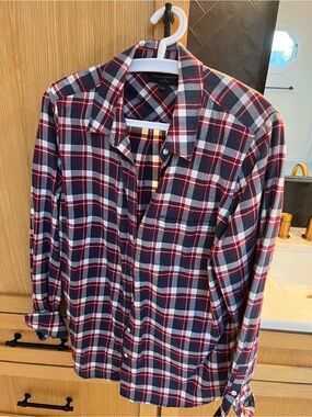 Banana Republic Women’s Plaid Button-Down Shirt — Navy, Red & White